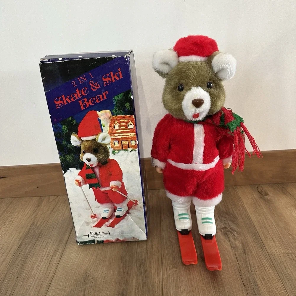 VTG 2 In 1 Skate & Ski‎ Christmas Bear Battery Operated Works! 80s Missing Poles